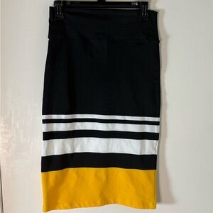 Soho Girls Black White and Yellow Stripe Pencil Skirt